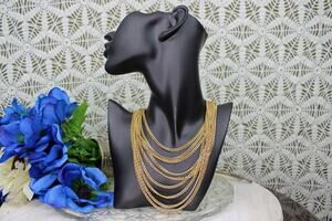 Vintage Monet Goldtone 9 Strand Layered Necklace
